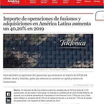 Importe de operaciones de fusiones y adquisiciones en Amrica Latina aumenta un 40,20% en 2019